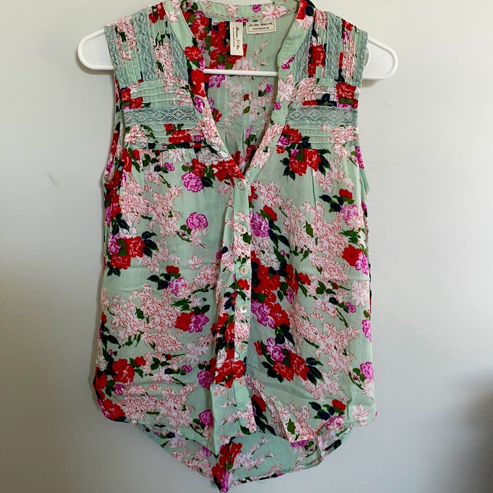 Anthropologie Meadow Rue Green Floral tank top